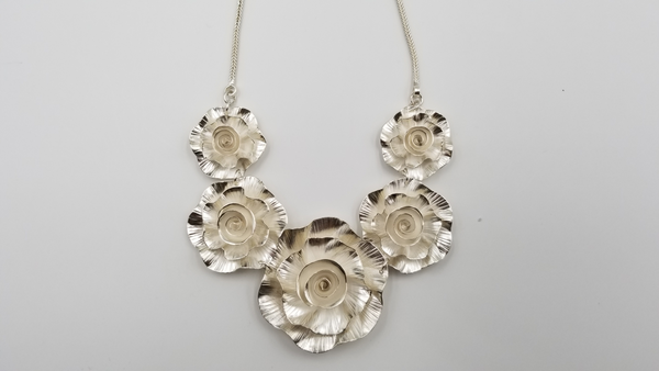 STERLING SILVER LARGE FLORAL DESIGNS NECKLACE