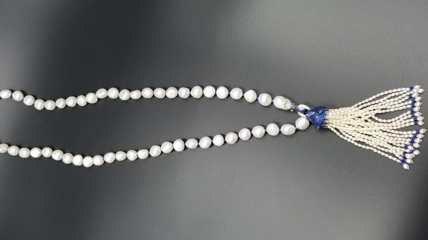 FRESHWATER PEARLS W/ CRYSTALS 925 STERLING SILVER CAT PENDANT VINTAGE DESIGN NECKLACE