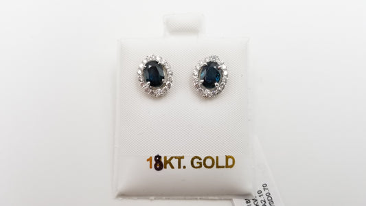SAPPHIRES WITH DIAMONDS TRADITIONAL STYLE 18 KARAT WHITE GOLD STUDS EARRINGS