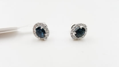 SAPPHIRES WITH DIAMONDS TRADITIONAL STYLE 18 KARAT WHITE GOLD STUDS EARRINGS