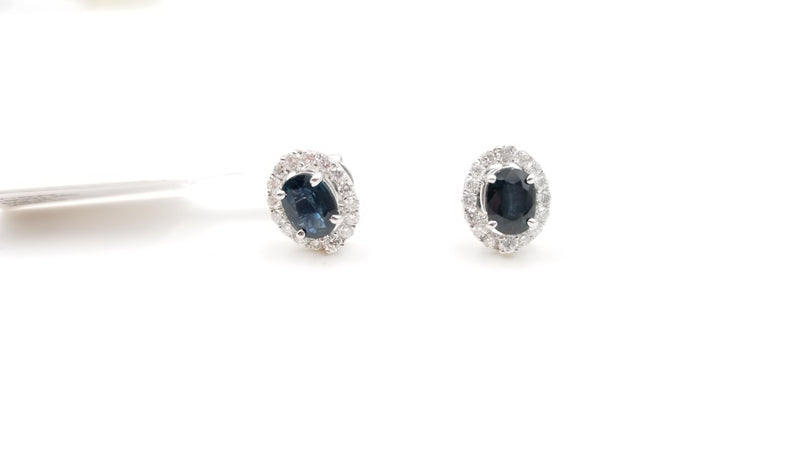 SAPPHIRES WITH DIAMONDS TRADITIONAL STYLE 18 KARAT WHITE GOLD STUDS EARRINGS