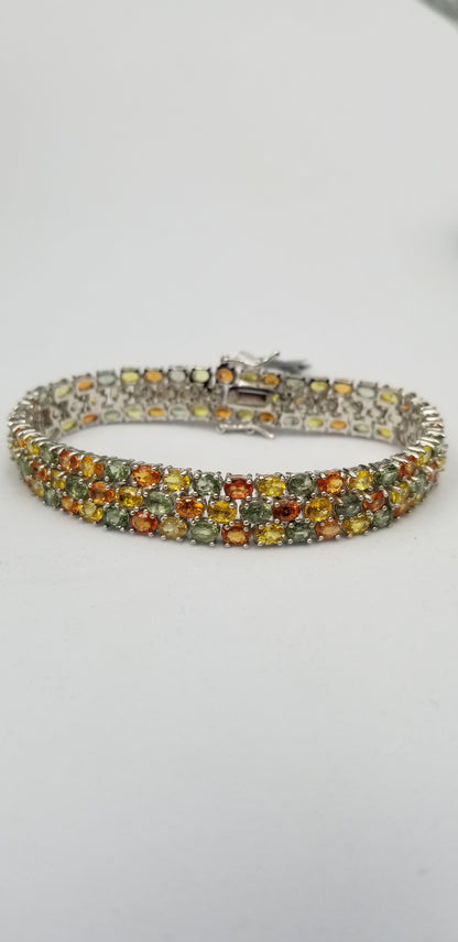 MULTI COLOR SAPPHIRES TRIPLE TENNIS BRACELET IN STERLING SILVER