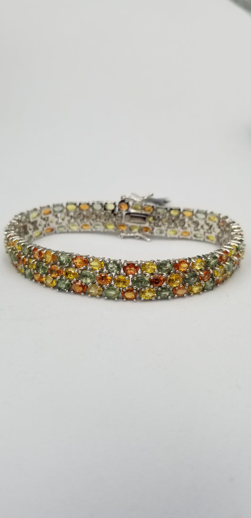 MULTI COLOR SAPPHIRES TRIPLE TENNIS BRACELET IN STERLING SILVER