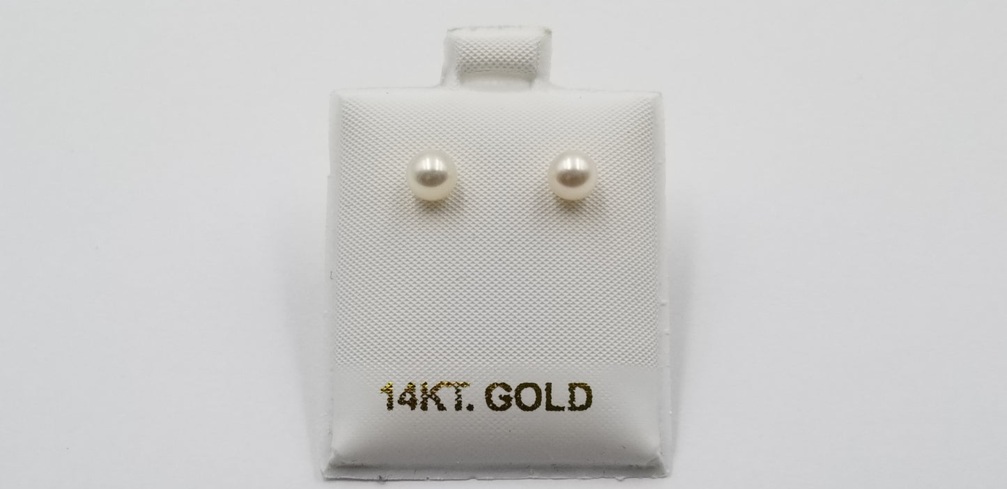 5.5-6 MM AAA FRESHWATER CULTURED PEARLS 14 KT YELLOW GOLD STUDS EARRINGS