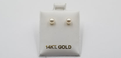 5.5-6 MM AAA FRESHWATER CULTURED PEARLS 14 KT YELLOW GOLD STUDS EARRINGS