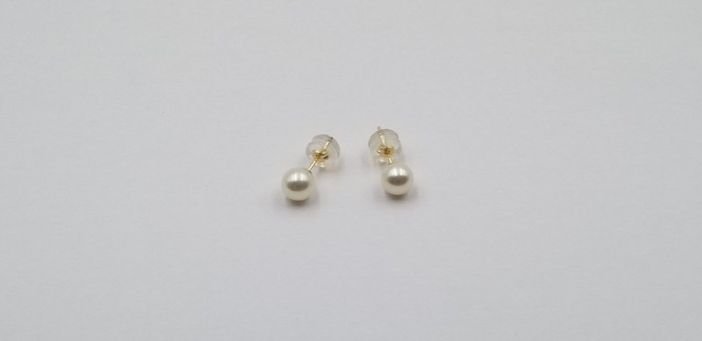 5.5-6 MM AAA FRESHWATER CULTURED PEARLS 14 KT YELLOW GOLD STUDS EARRINGS