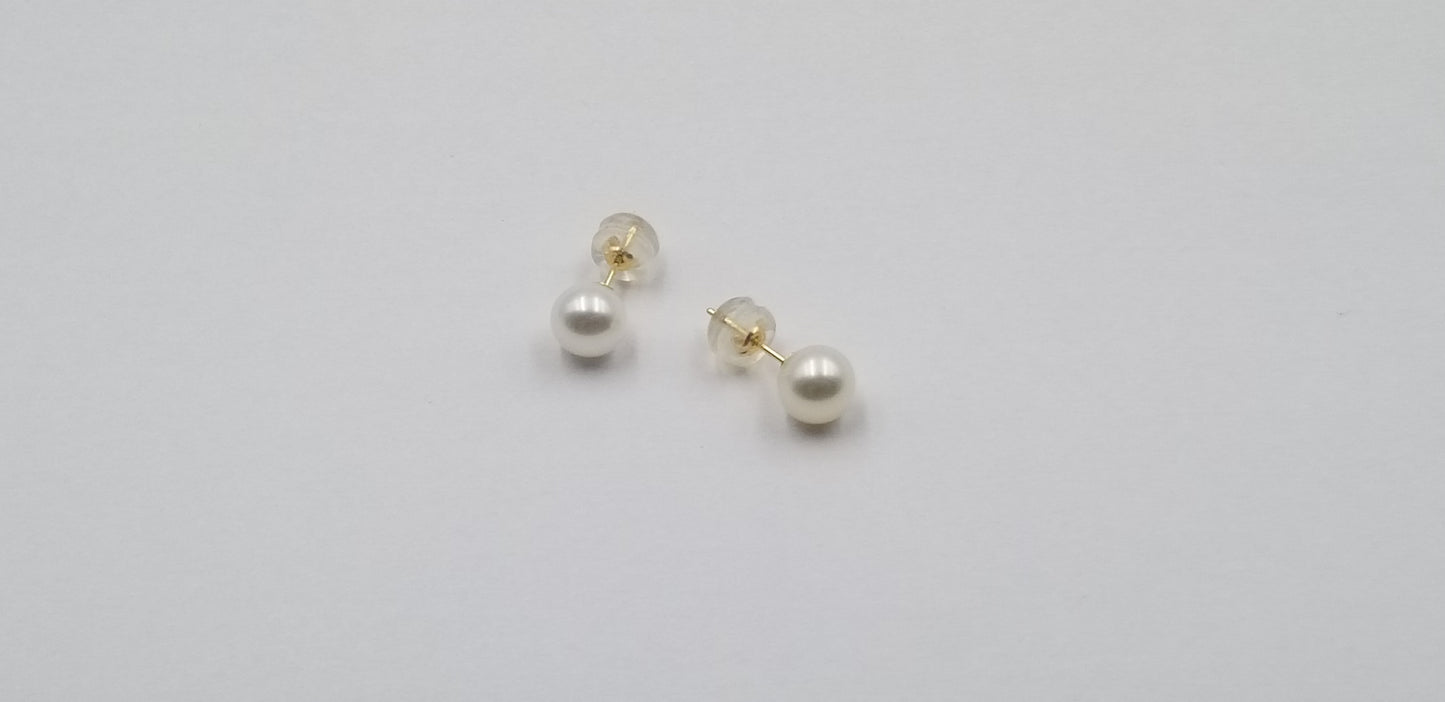6-6.5 MM AA+ FRESHWATER CULTURED PEARLS 14 KT YELLOW GOLD STUDS EARRINGS
