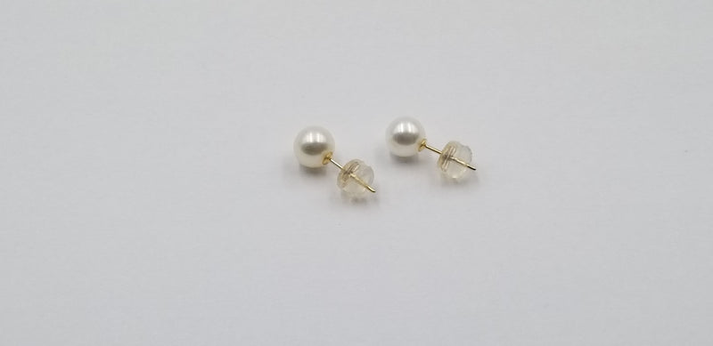 6-6.5 MM AA+ FRESHWATER CULTURED PEARLS 14 KT YELLOW GOLD STUDS EARRINGS