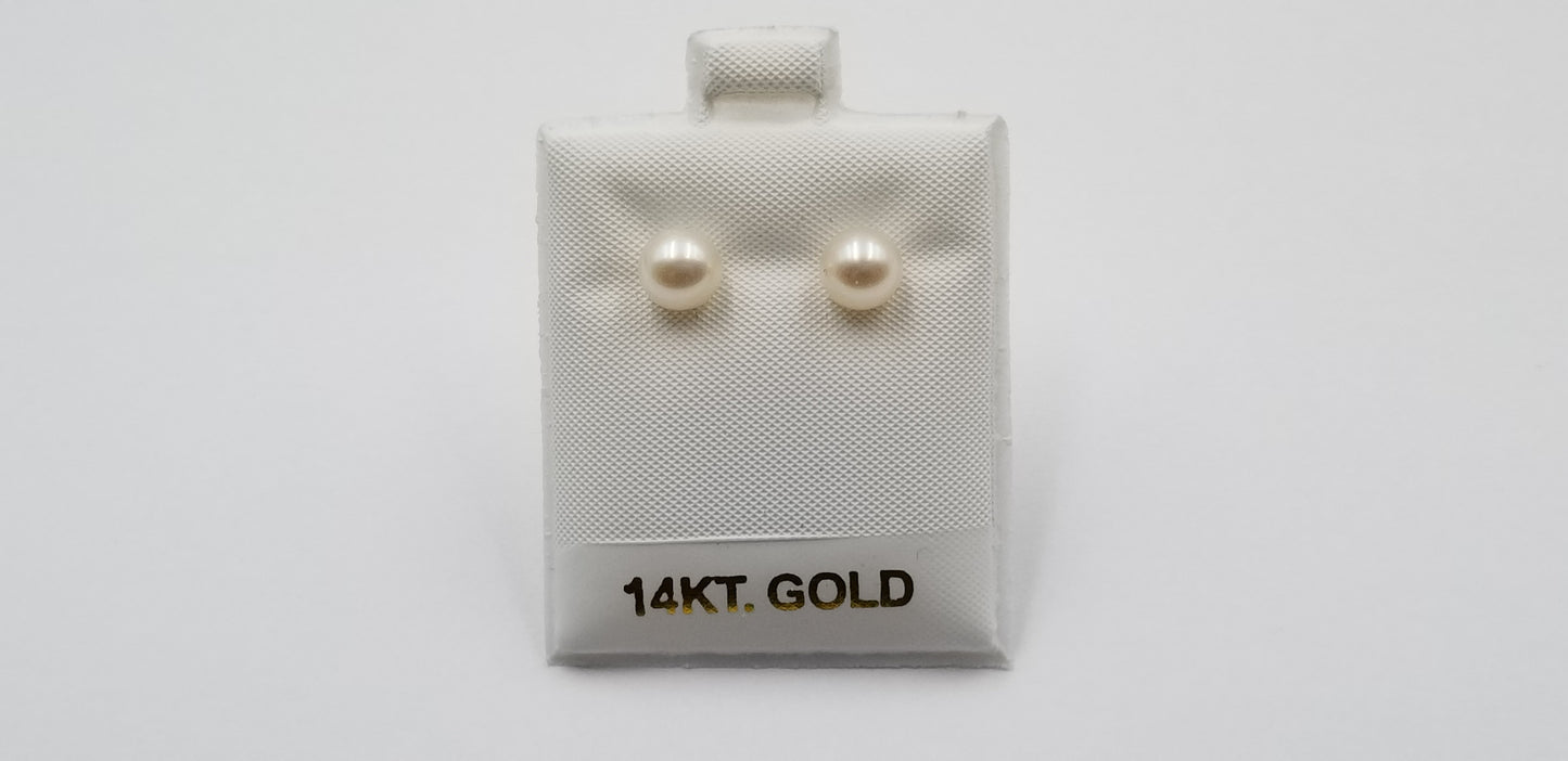 6.5-7 MM AAA FRESHWATER CULTURED PEARLS 14 KT YELLOW GOLD STUDS EARRINGS