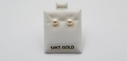 6.5-7 MM AAA FRESHWATER CULTURED PEARLS 14 KT YELLOW GOLD STUDS EARRINGS