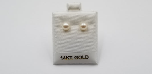 6.5-7 MM AAA FRESHWATER CULTURED PEARLS 14 KT YELLOW GOLD STUDS EARRINGS