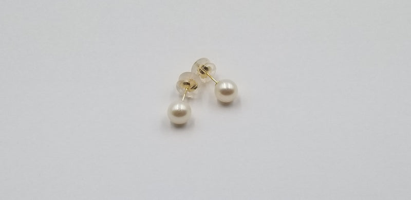 6.5-7 MM AAA FRESHWATER CULTURED PEARLS 14 KT YELLOW GOLD STUDS EARRINGS