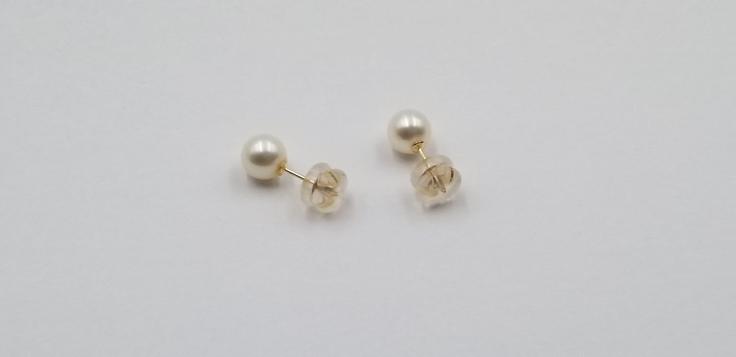6.5-7 MM AAA FRESHWATER CULTURED PEARLS 14 KT YELLOW GOLD STUDS EARRINGS