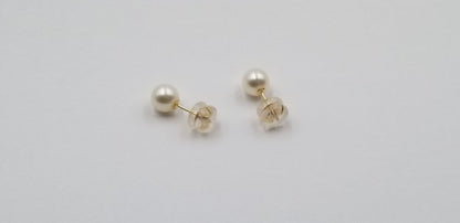 6.5-7 MM AAA FRESHWATER CULTURED PEARLS 14 KT YELLOW GOLD STUDS EARRINGS