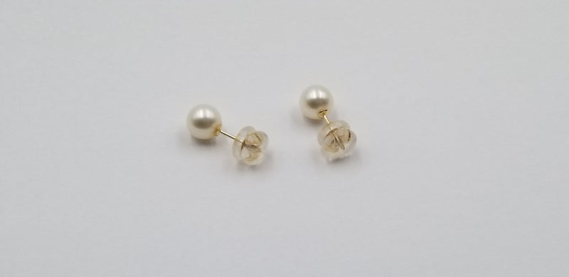 6.5-7 MM AAA FRESHWATER CULTURED PEARLS 14 KT YELLOW GOLD STUDS EARRINGS