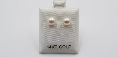 7.5-8 MM FRESHWATER CULTURED PEARLS 14 KT YELLOW GOLD STUDS EARRINGS