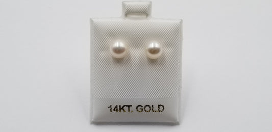 7.5-8 MM FRESHWATER CULTURED PEARLS 14 KT YELLOW GOLD STUDS EARRINGS