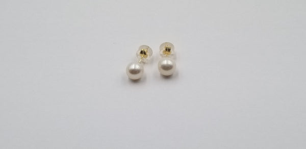 7.5-8 MM FRESHWATER CULTURED PEARLS 14 KT YELLOW GOLD STUDS EARRINGS