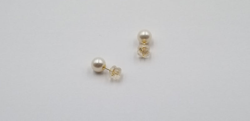 7.5-8 MM FRESHWATER CULTURED PEARLS 14 KT YELLOW GOLD STUDS EARRINGS