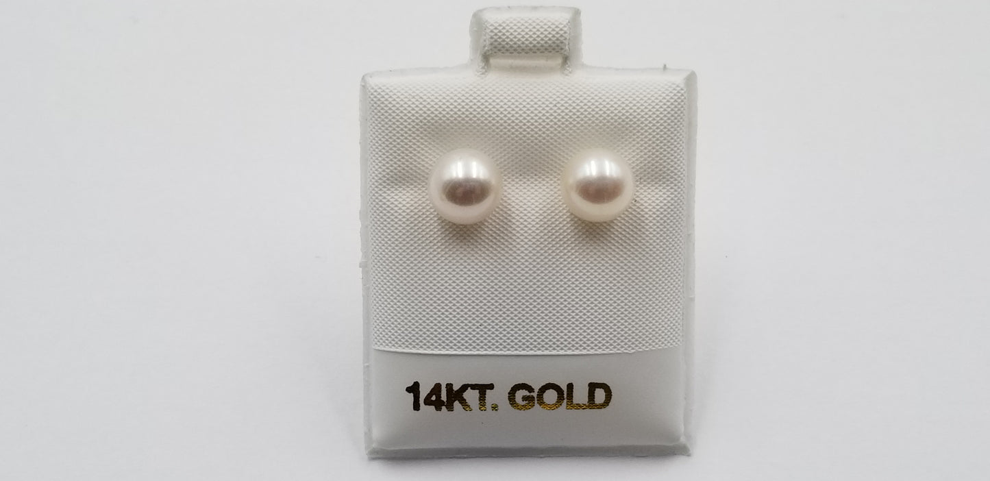8-8.5 MM FRESHWATER CULTURED PEARLS 14 KT YELLOW GOLD STUDS EARRINGS