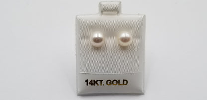 8-8.5 MM FRESHWATER CULTURED PEARLS 14 KT YELLOW GOLD STUDS EARRINGS