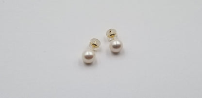 8-8.5 MM FRESHWATER CULTURED PEARLS 14 KT YELLOW GOLD STUDS EARRINGS
