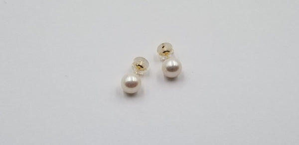 8-8.5 MM FRESHWATER CULTURED PEARLS 14 KT YELLOW GOLD STUDS EARRINGS