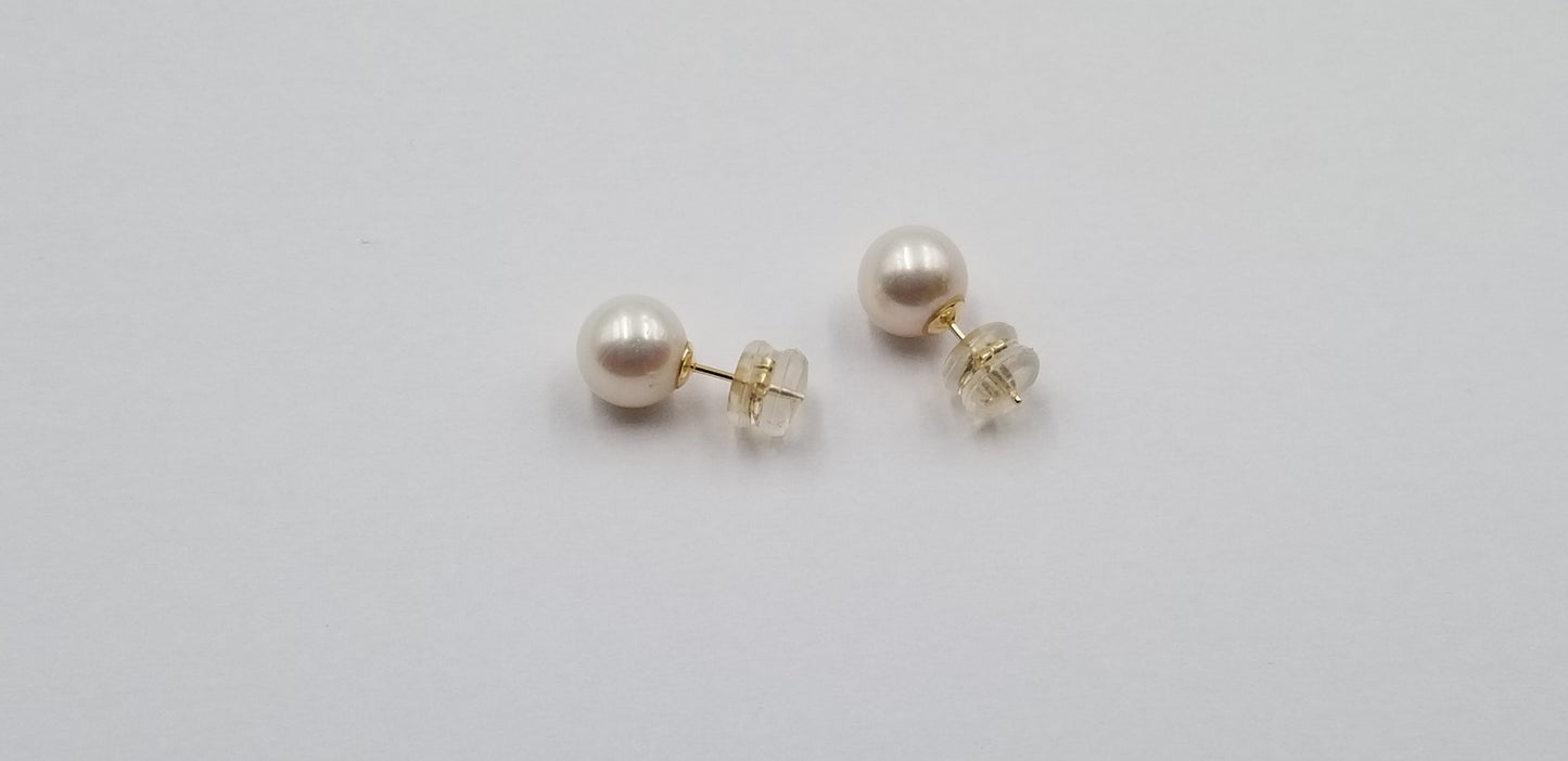 8-8.5 MM FRESHWATER CULTURED PEARLS 14 KT YELLOW GOLD STUDS EARRINGS