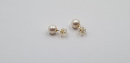 8-8.5 MM FRESHWATER CULTURED PEARLS 14 KT YELLOW GOLD STUDS EARRINGS