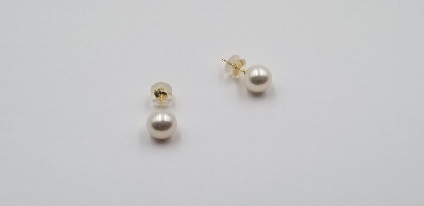 8.5-9 MM FRESHWATER CULTURED PEARLS 14 KT YELLOW GOLD STUDS EARRINGS