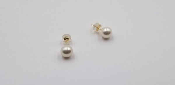 8.5-9 MM FRESHWATER CULTURED PEARLS 14 KT YELLOW GOLD STUDS EARRINGS