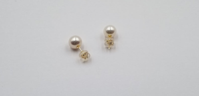 8.5-9 MM FRESHWATER CULTURED PEARLS 14 KT YELLOW GOLD STUDS EARRINGS