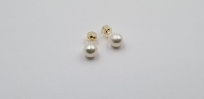 9-9.5 MM AAA FRESHWATER CULTURED PEARLS 14 KT YELLOW GOLD STUDS EARRINGS