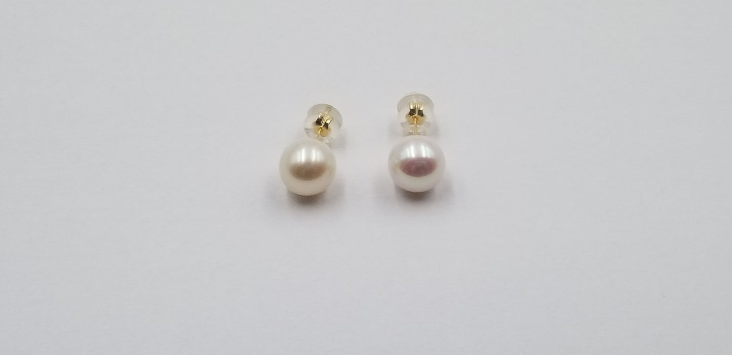 10-10.5 MM AA FRESHWATER CULTURED PEARLS 14 KT YELLOW GOLD STUDS EARRINGS