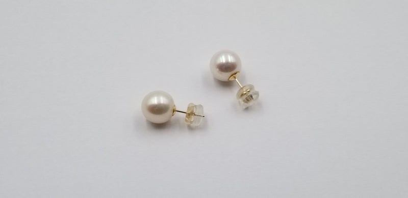 9.5-10 MM AAA FRESHWATER CULTURED PEARLS 14 KT YELLOW GOLD STUDS EARRINGS