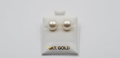 11-12 MM  FRESHWATER CULTURED PEARLS 14 KT YELOW GOLD STUDS EARRINGS