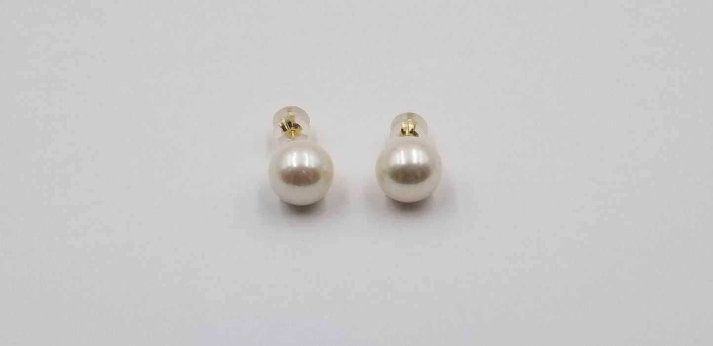 11-12 MM  FRESHWATER CULTURED PEARLS 14 KT YELOW GOLD STUDS EARRINGS