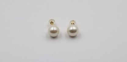 11-12 MM  FRESHWATER CULTURED PEARLS 14 KT YELOW GOLD STUDS EARRINGS