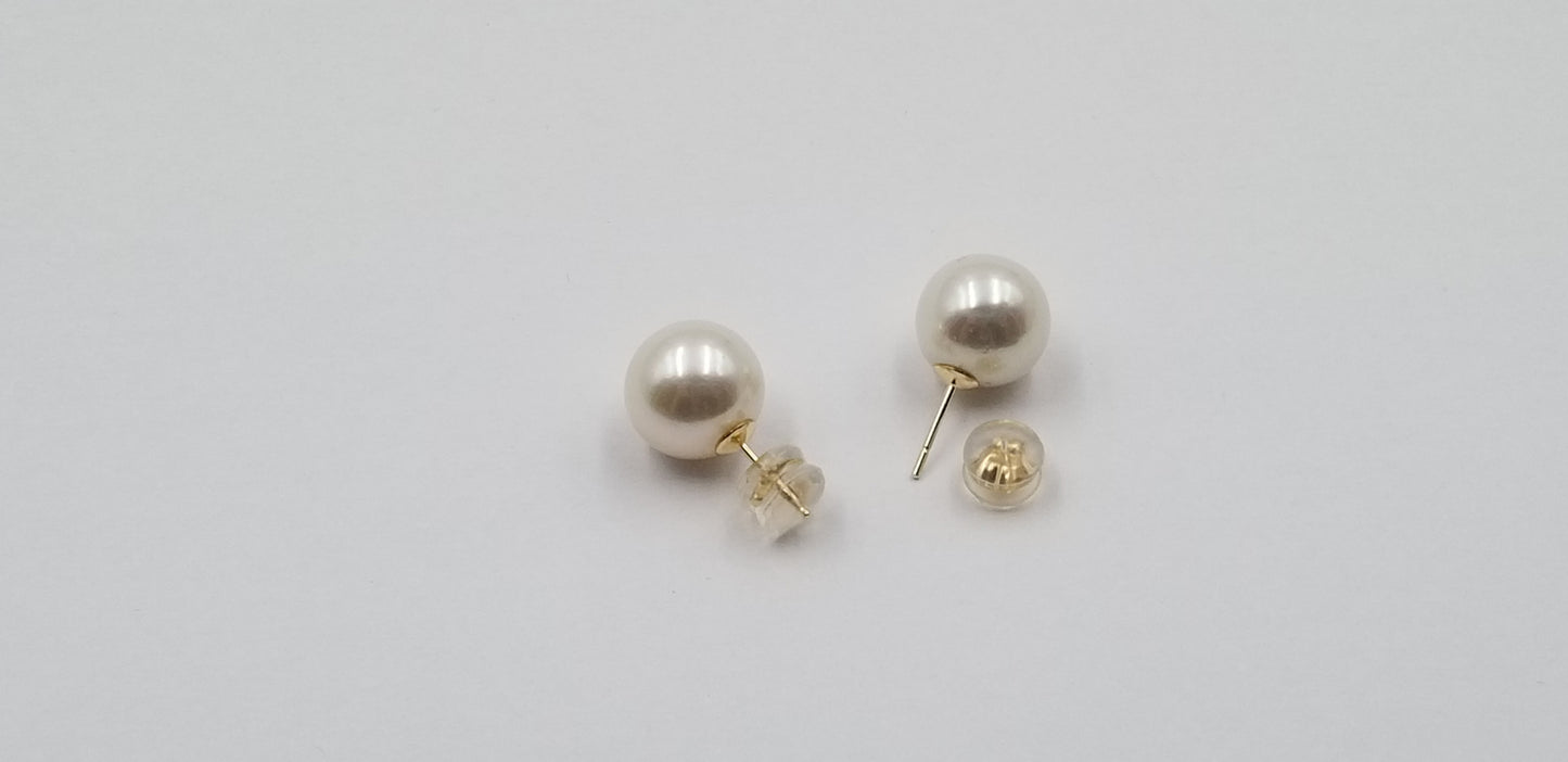 11-12 MM  FRESHWATER CULTURED PEARLS 14 KT YELOW GOLD STUDS EARRINGS