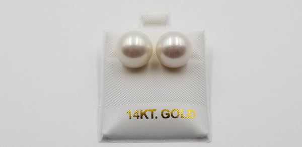 12-13 MM FRESHWATER CULTURED PEARLS 14 KT YELLOW GOLD STUDS EARRINGS