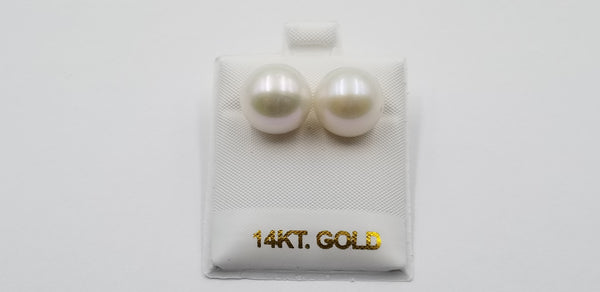 13-14 MM FRESHWATER CULTURED PEARLS 14 KT YELLOW GOLD STUDS EARRINGS