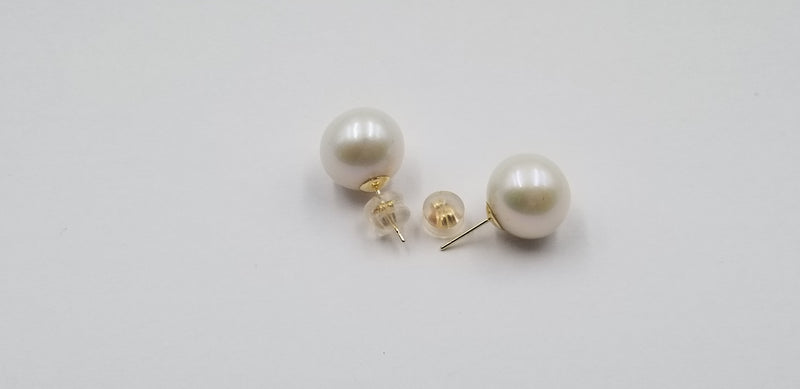 13-14 MM FRESHWATER CULTURED PEARLS 14 KT YELLOW GOLD STUDS EARRINGS