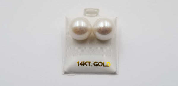 SUPER LARGE SIZE 15-16 MM FRESHWATER CULTURED PEARLS 14 KT YELLOW GOLD STUDS EARRINGS