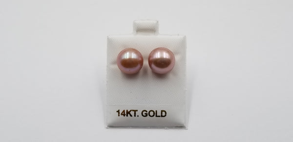 12-13 MM FRESHWATER CULTURED PINK-PEACH COLOR 14 KT YELLOW GOLD STUDS EARRINGS