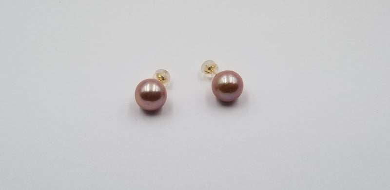 12-13 MM FRESHWATER CULTURED PINK-PEACH COLOR 14 KT YELLOW GOLD STUDS EARRINGS