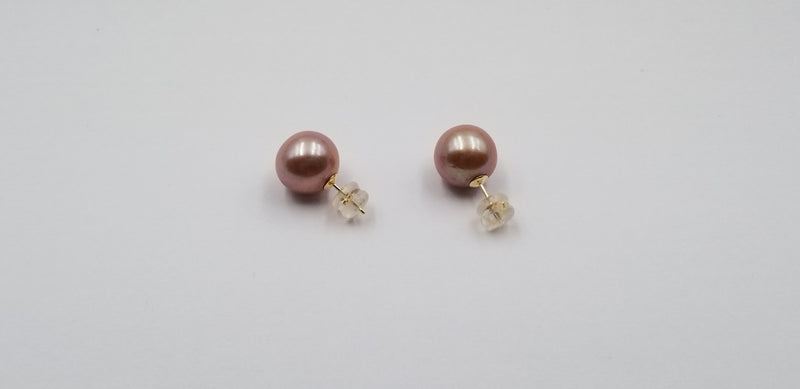 12-13 MM FRESHWATER CULTURED PINK-PEACH COLOR 14 KT YELLOW GOLD STUDS EARRINGS