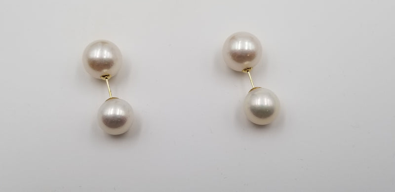 AAA 4 PCS 11-14 MM FRESHWATER CULTURED PEARLS FRONT /BACK 18 KT YELLOW GOLD PUSH EARRINGS