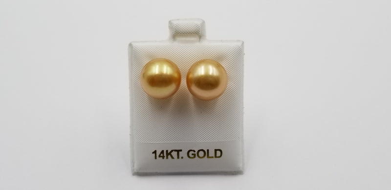 12-13 MM GOLDEN COLOR SOUTHSEA PEARLS 14 KT YELLOW GOLD STUDS EARRINGS