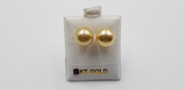 11-12 MM GOLDEN COLOR SOUTHSEA PEARLS 18 KT YELLOW GOLD STUDS EARRINGS