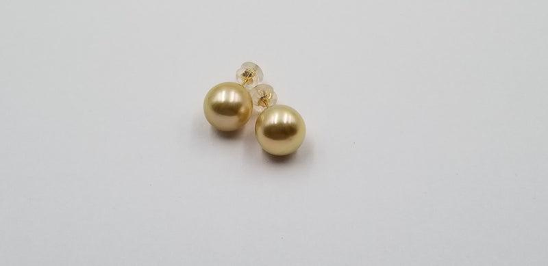 11-12 MM GOLDEN COLOR SOUTHSEA PEARLS 18 KT YELLOW GOLD STUDS EARRINGS